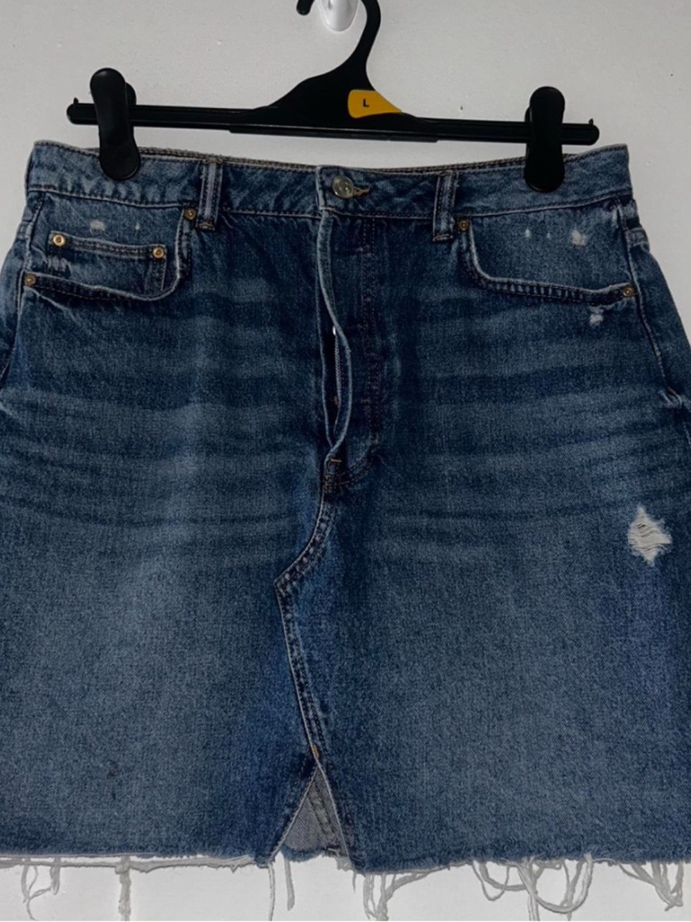 H&M Light Blue Denim Mini Skirt with Raw Hem